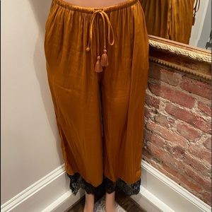 FREE PEOPLE silk & lace wide leg pants